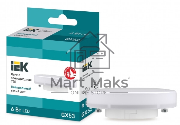 Лампа светодиодная IEK LLE-T80-6-230-40-GX53 Eco 6Вт T75 таблетка 4000К нейтр. бел. GX53 230В