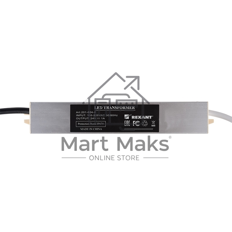 Источник питания тонкий 220 V AC/24 V DC 1 А 24 W с проводами, влагозащищенный (IP67)