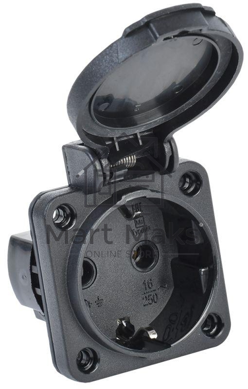 Розетка панельная MAGNUM 2P+PE 16А IP54 РП14-3 с защ. крышкой с заземл. черный IEK PSN71-016-3-2-54-K02