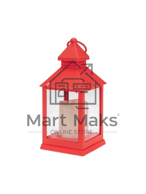 Декоративный фонарь со свечкой, красный корпус, размер 10,5х10,5х24см, теплый белый
