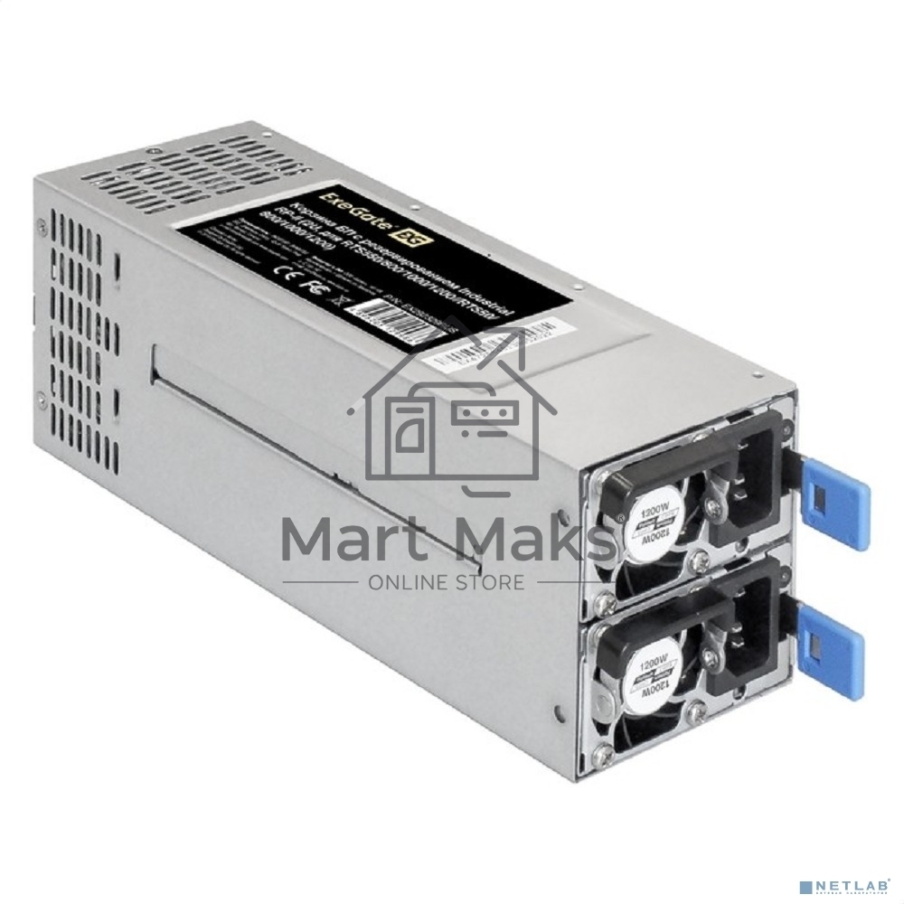 Серверный блок питания 2U Redundant 2x1200W ExeGate EX292324RUS Industrial-RTS1200 (APFC, КПД 94% (80 PLUS Platinum), 4 cm fan, 24pin, 2x(4+4)pin, 2PCIe, 2SATA, 6IDE, Cable Management)