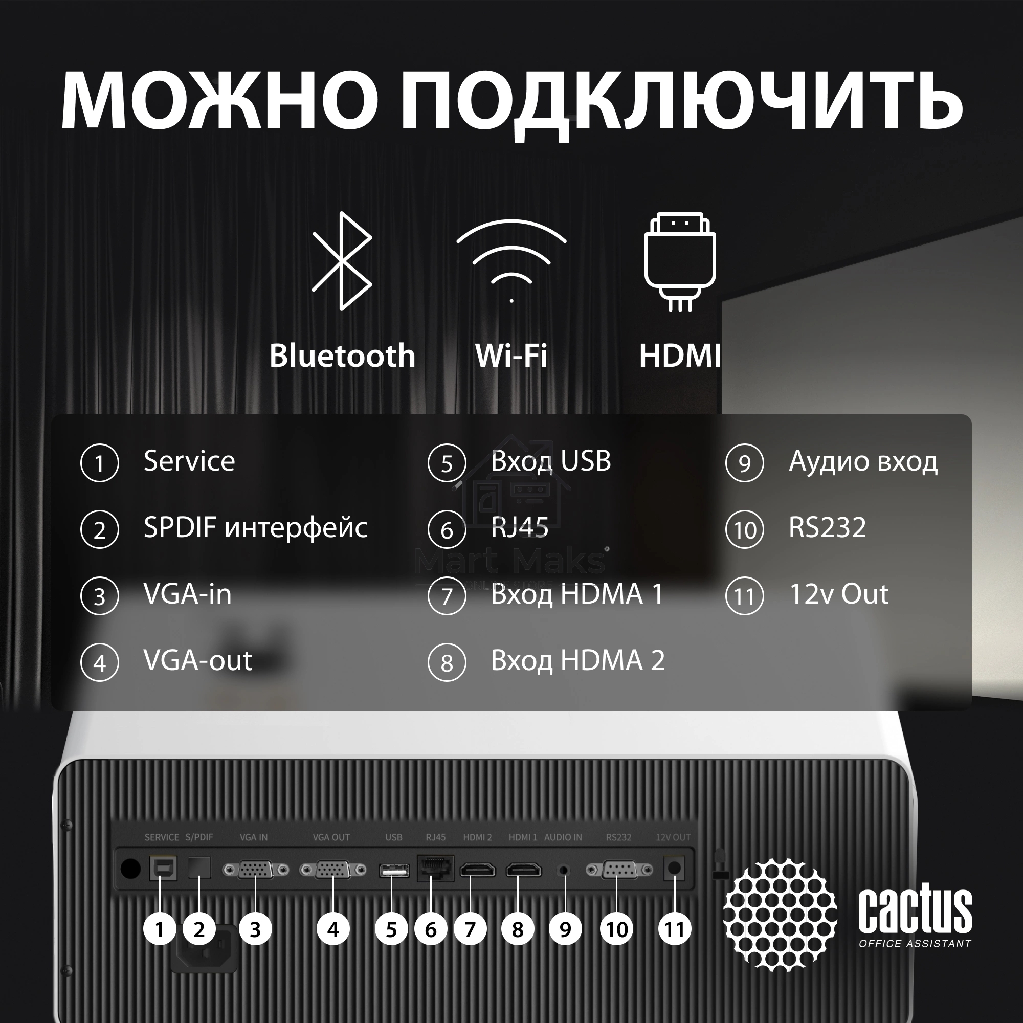 Проектор Cactus CS-C4.SG DLP 45600Lm (1920x1080) 800000:1 ресурс лампы:25000часов 1xUSB typeA 1xHDMI 6.8кг