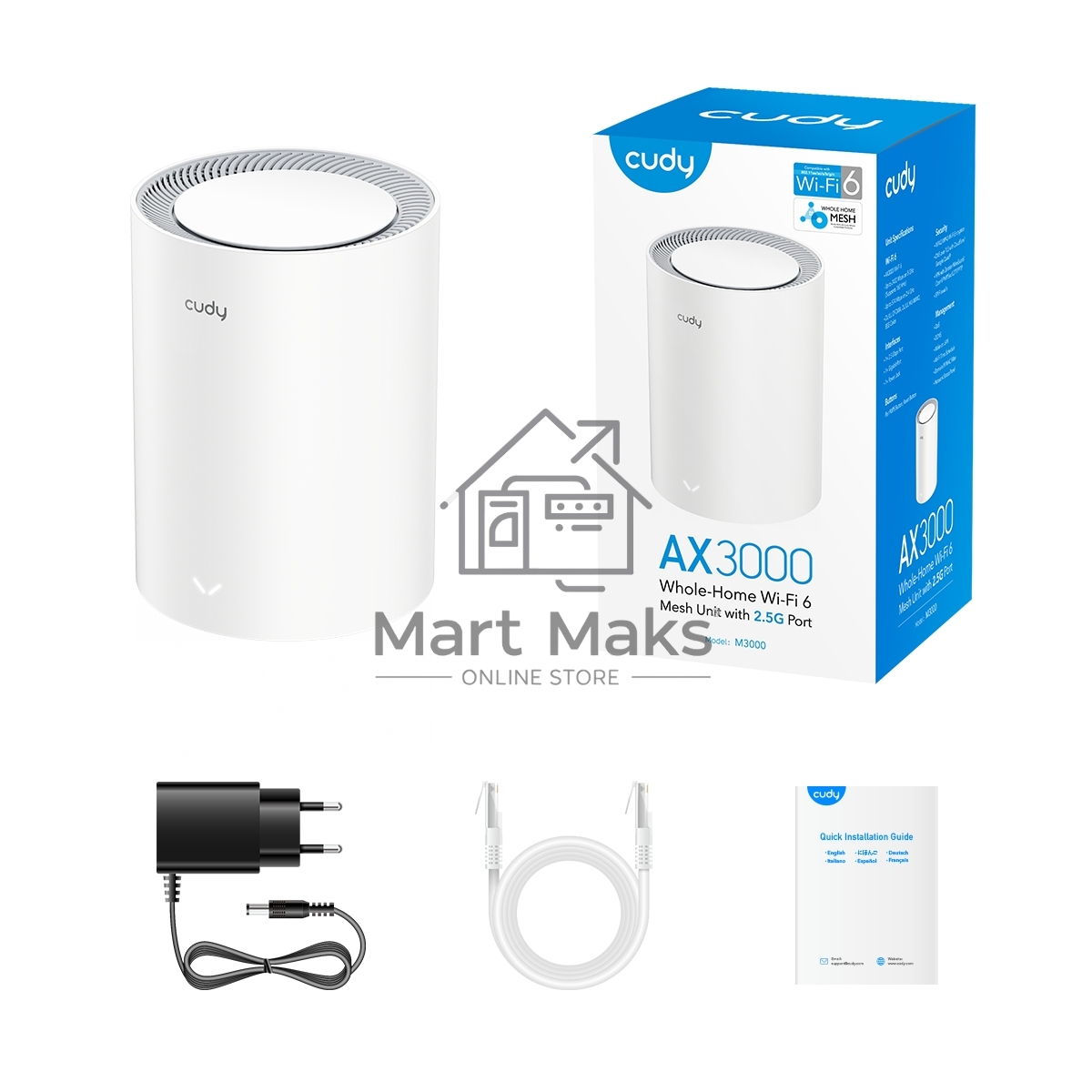 Бесшовный Mesh роутер Cudy M1800 (M1800 1-PACK) AX1800 10/100/1000BASE-TX/Wi-Fi белый