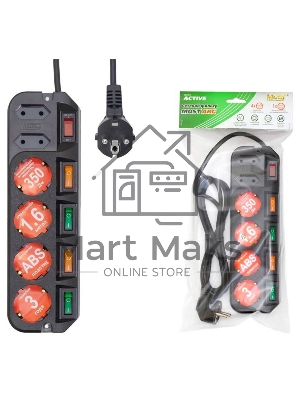 Сетевой фильтр Most ARG 3м (6 розеток) черный (пакет ПЭ)