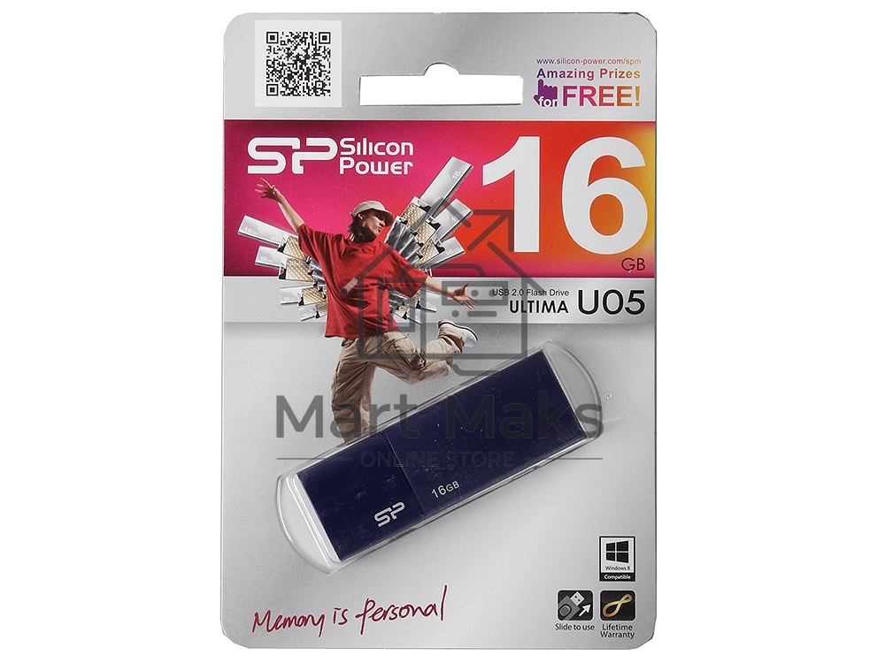 Флешка USB R/W 16GB Silicon Power Ultima U05, USB 2.0, синий