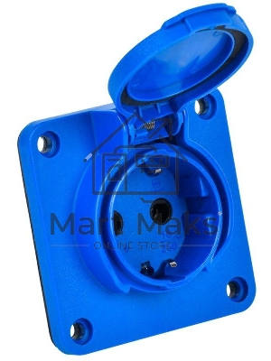 Розетка панельная MAGNUM 2P+PE 16А IP54 РП17-3 увел. фланец с защ. крышкой с заземл. син. IEK PSN71-016-3-4-54-K07