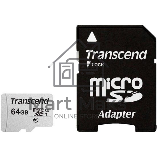 Флеш карта Micro SecureDigital 64Gb Transcend Class 10 TS64GUSD300S-A MicroSDXC Class 10 UHS-I, SD adapter