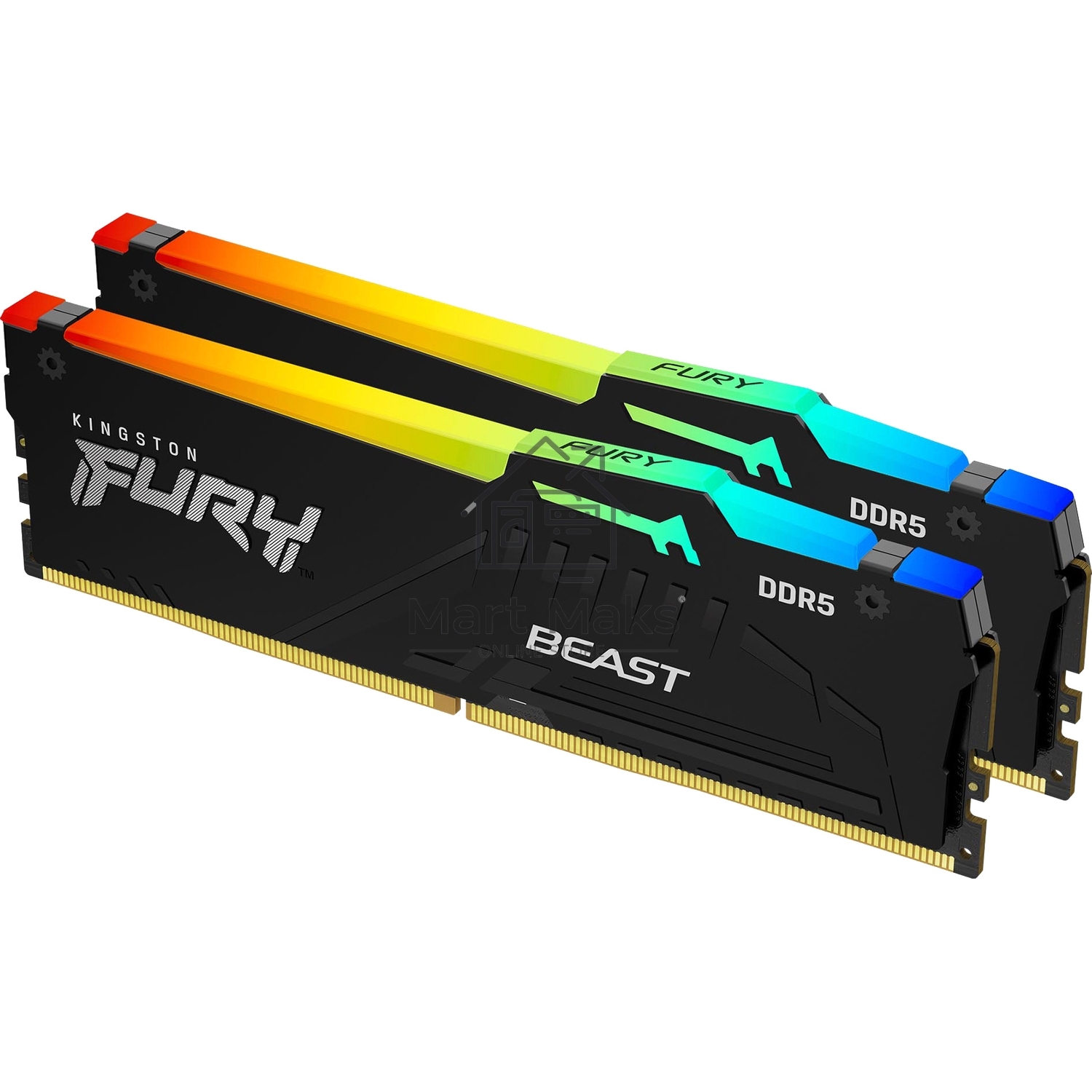 Оперативная память Kingston Fury Beast, DDR5, 32GB (2x16GB), 6400MHz, CL32, DIMM, радиатор, RGB, черный
