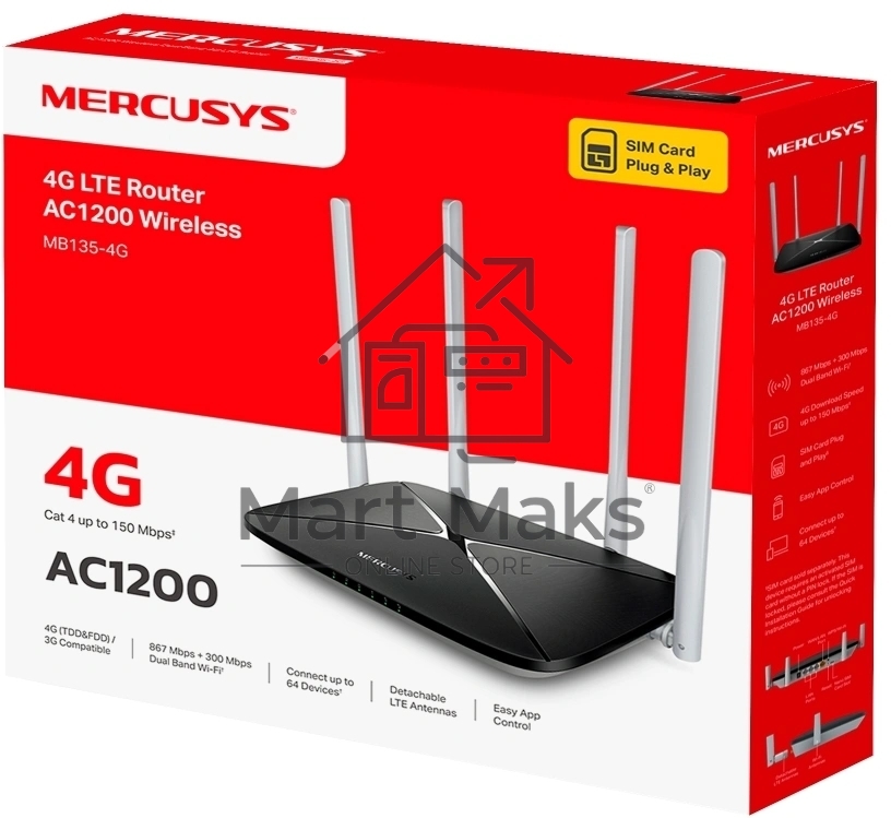 Беспроводной маршрутизатор со встроенным 4G LTE-модемом Mercusys MB135-4G