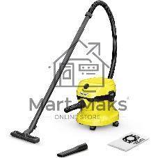 Строительный пылесос Karcher WD 2 Plus V-12/4/18 желтый, 1000 Вт, уборка сухая/сбор воды, пылесборник мешок/контейнер, 12 л