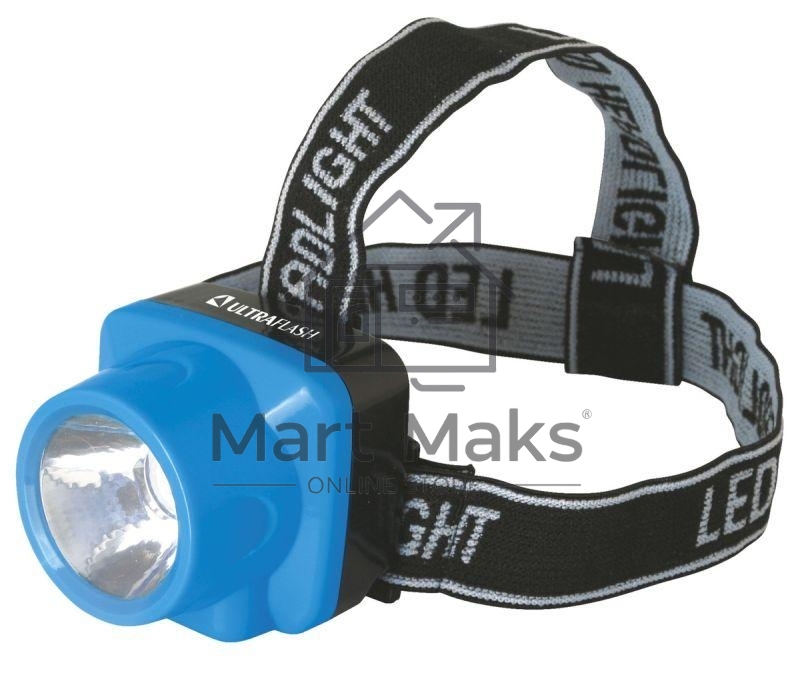 Фонарь ULTRAFLASH LED5374фонарь налобн аккум 220В. голубой. 0.4 ВаттLED. 1 реж. пласт. бокс