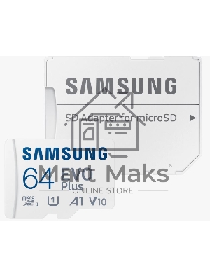 Флеш карта microSDXC 64GB Samsung EVO Plus Memory Card Samsung UHS-I U1 Class 10, Adapter, 130 MB/s, 10000 циклов, - 25°C to 85°C, RTL  Samsung MB-MC64KA