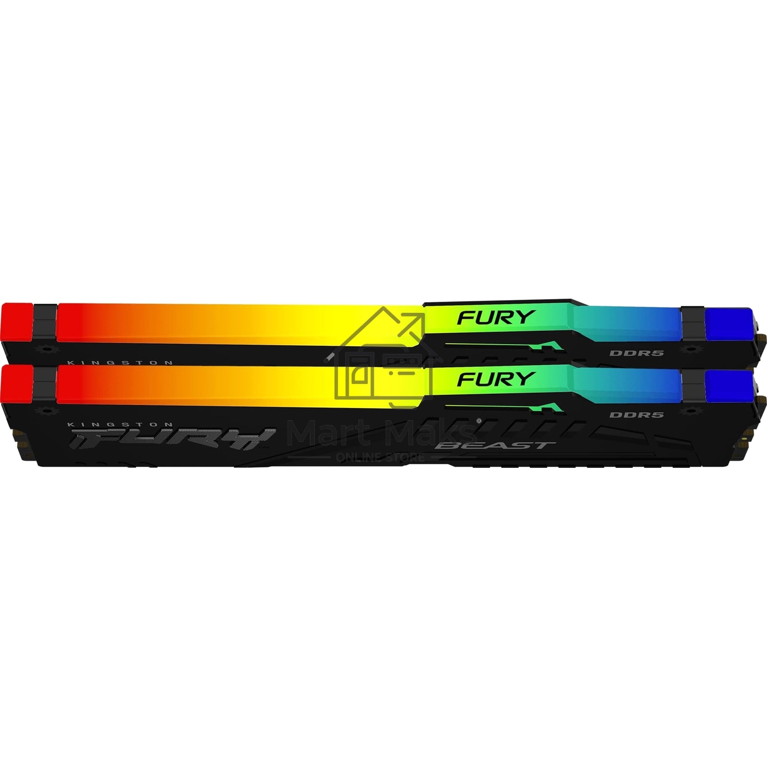 Оперативная память Kingston Fury Beast, DDR5, 32GB (2x16GB), 6400MHz, CL32, DIMM, радиатор, RGB, черный