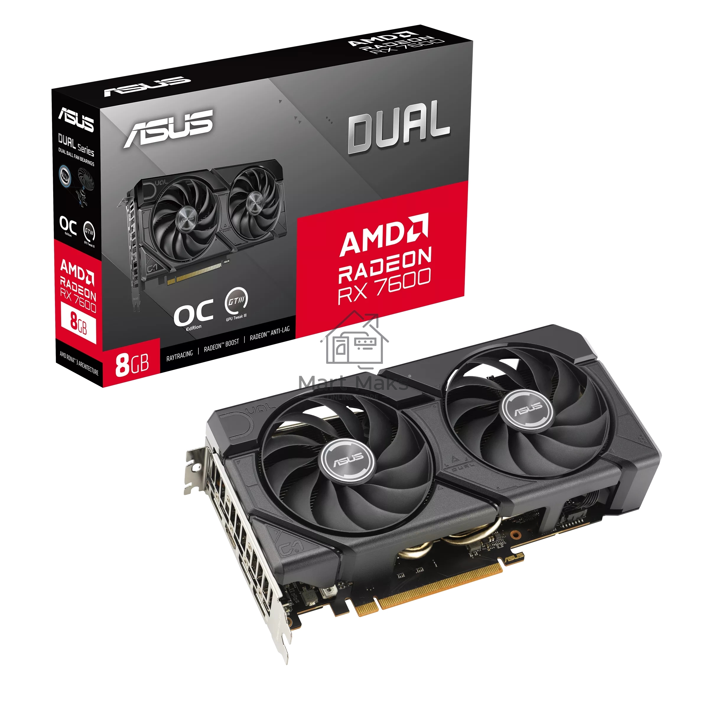 Видеокарта Asus AMD Radeon RX 7600 8Gb PCI-E DUAL-RX7600-O8G-EVO 128bit GDDR6 2280/18000 HDMIx1 DPx3 HDCP Ret