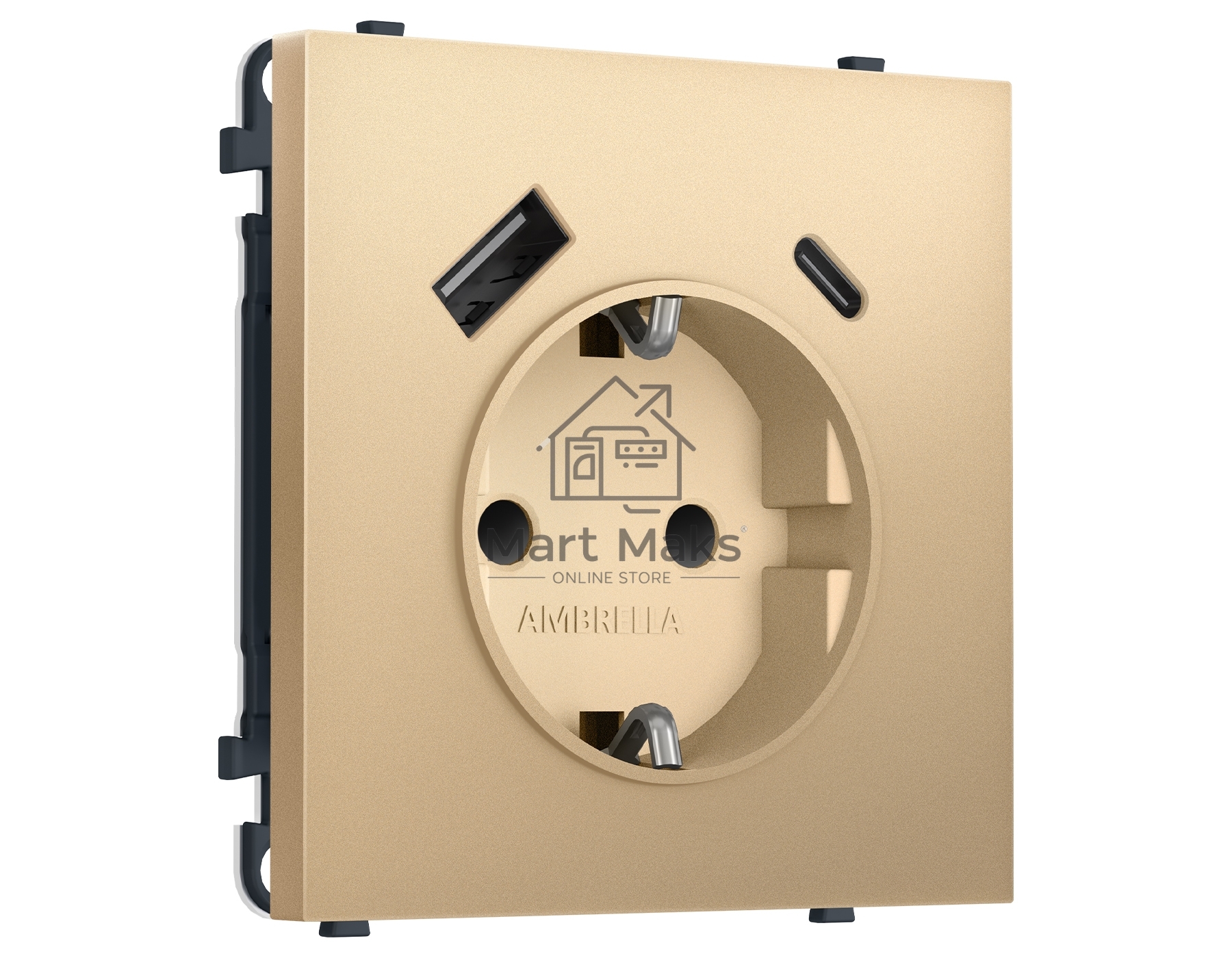 Комплект механизма электрической розетки SIGMA Золото Мягкое касание 2USB A+C 20W (быст. зар.) с/з с/ш 16A-250V QUANT PRO (SP8900, PR160)