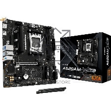 Материнская плата ASRock A620AM-X WiFi, AM5, AMD A620, 2xDDR5, 4xSATA, 2xM.2, 1xPCIe 4.0 x16, DisplayPort, HDMI, USB Type-C, 1x2.5Gb LAN, Wi-Fi 5, Bluetooth, 3x3.5 мм, 7.1, microATX