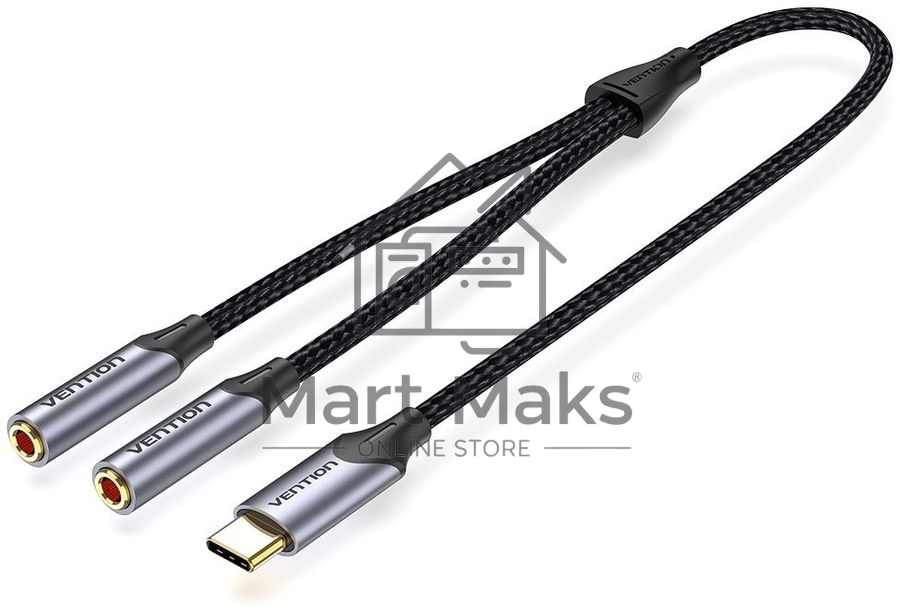 Переходник-разветвитель Vention гибкий USB-C M/Jack 3.5 mm F x 2 - 0.3м