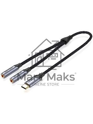 Переходник-разветвитель Vention гибкий USB-C M/Jack 3.5 мм F x 2 - 0.3 м