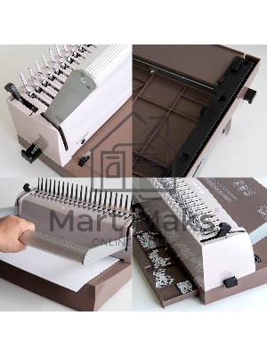 Переплетчик ГЕЛЕОС БП-16 коричневый на пластиковую пружину, А4, ручная перфорация 16 листов, переплет макс до 500 л., глубина перфорации 2-3-4-5 мм