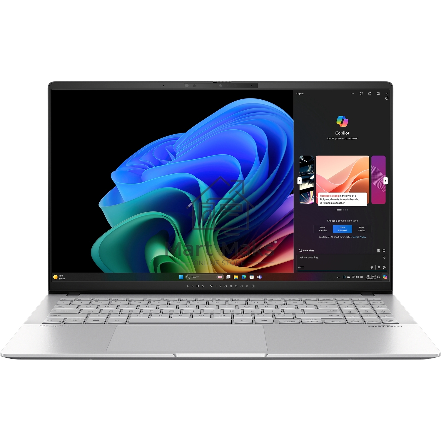 Ноутбук ASUS Vivobook S 15 OLED S5507QA-MA013W Snapdragon® X Plus X1P 42 100 3.4GHz LPDDR5X 16GB 1TB PCIE G4 SSD 15.6