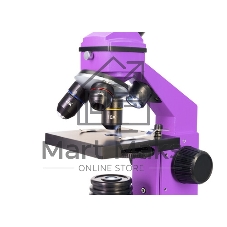 Микроскоп Levenhuk RAINBOW 2L AMETHYST/Аметист Микроскоп с предметным столиком, трехгнездным револьвером, фокусировочным механизмом, двумя источниками света с регулировкой яркости Монокулярная насадка Объективы: 4х, 10х, 40х, Увеличение микроскопа: 64-640x