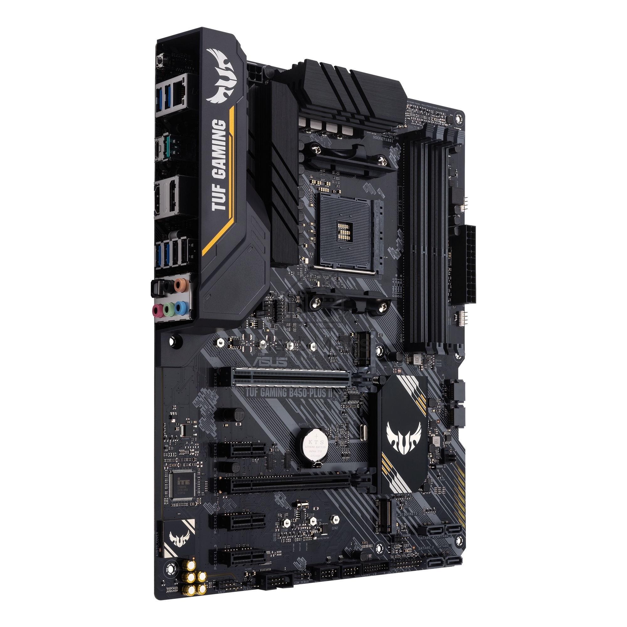 Материнская плата ASUS TUF GAMING B450-PLUS II, AM4, AMD B450, 4xDDR4, 6xSATA, 2xM.2, 1xPCI-E 3.0 x16, 1xPCI-E 2.0 x16, 3xPCI-E x1, 1xHDMI, 1xDP, 1x 1Gb LAN, 4xUSB 3.2 Gen 1, 1xUSB 3.2 Gen 2, 1xUSB-C 3.2 Gen 2, 5x3.5 мм, 7.1, ATX