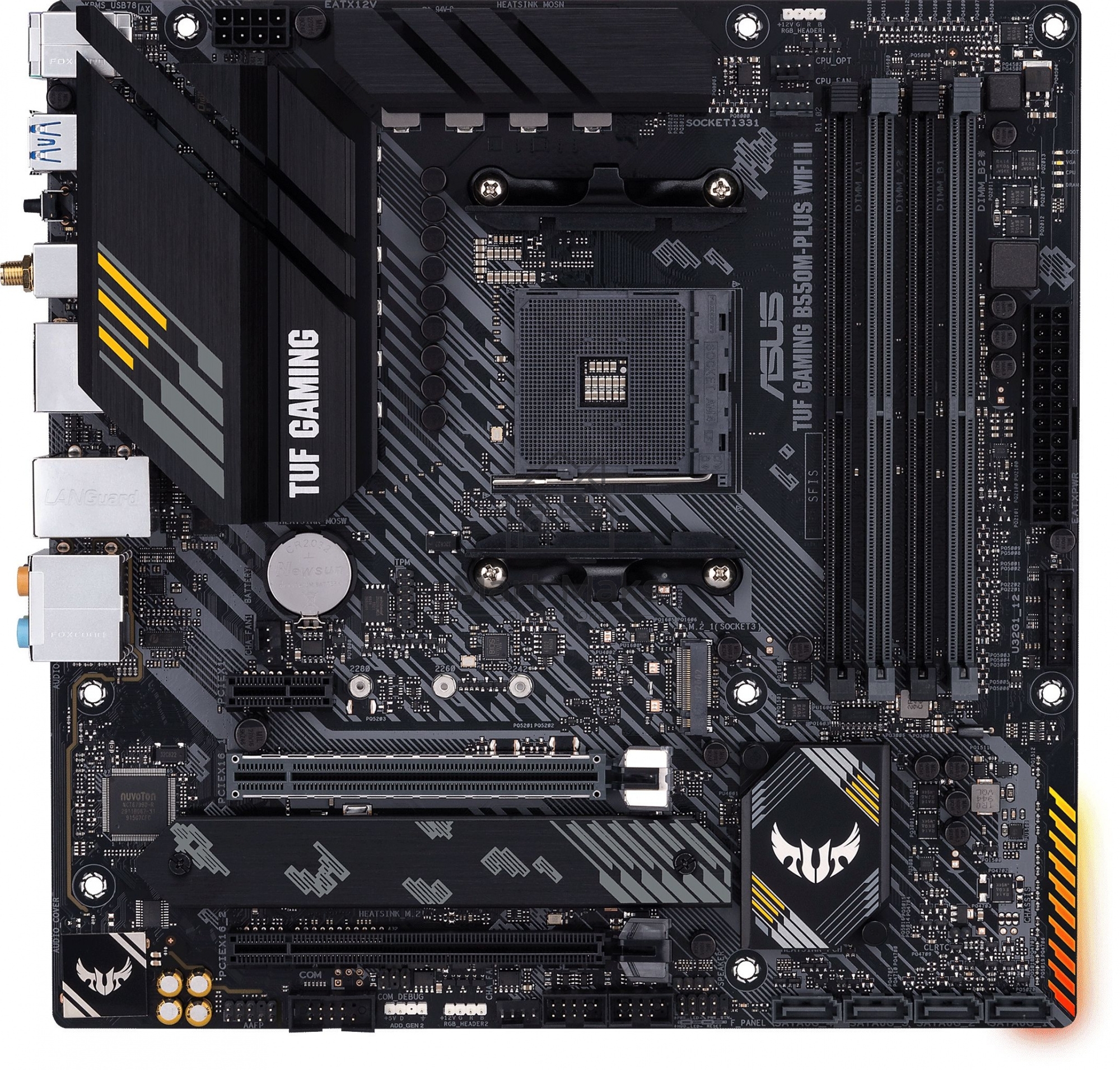 Материнская плата ASUS TUF GAMING B550M-PLUS WI-FI II, AM4, AMD B550, 4xDDR4, 4xSATA, 2xM.2, 1xPCIe 4.0 x16, 1xPCIe 3.0 x4, 1xPCIe x1, 1xDP, 1xHDMI, 1x 2.5Gb LAN, 1xUSB-C 3.2 Gen 2, 4xUSB-A 3.2 Gen 1, 2xUSB-A 2.0, 5x3.5 мм, TOSLINK, 7.1, mATX
