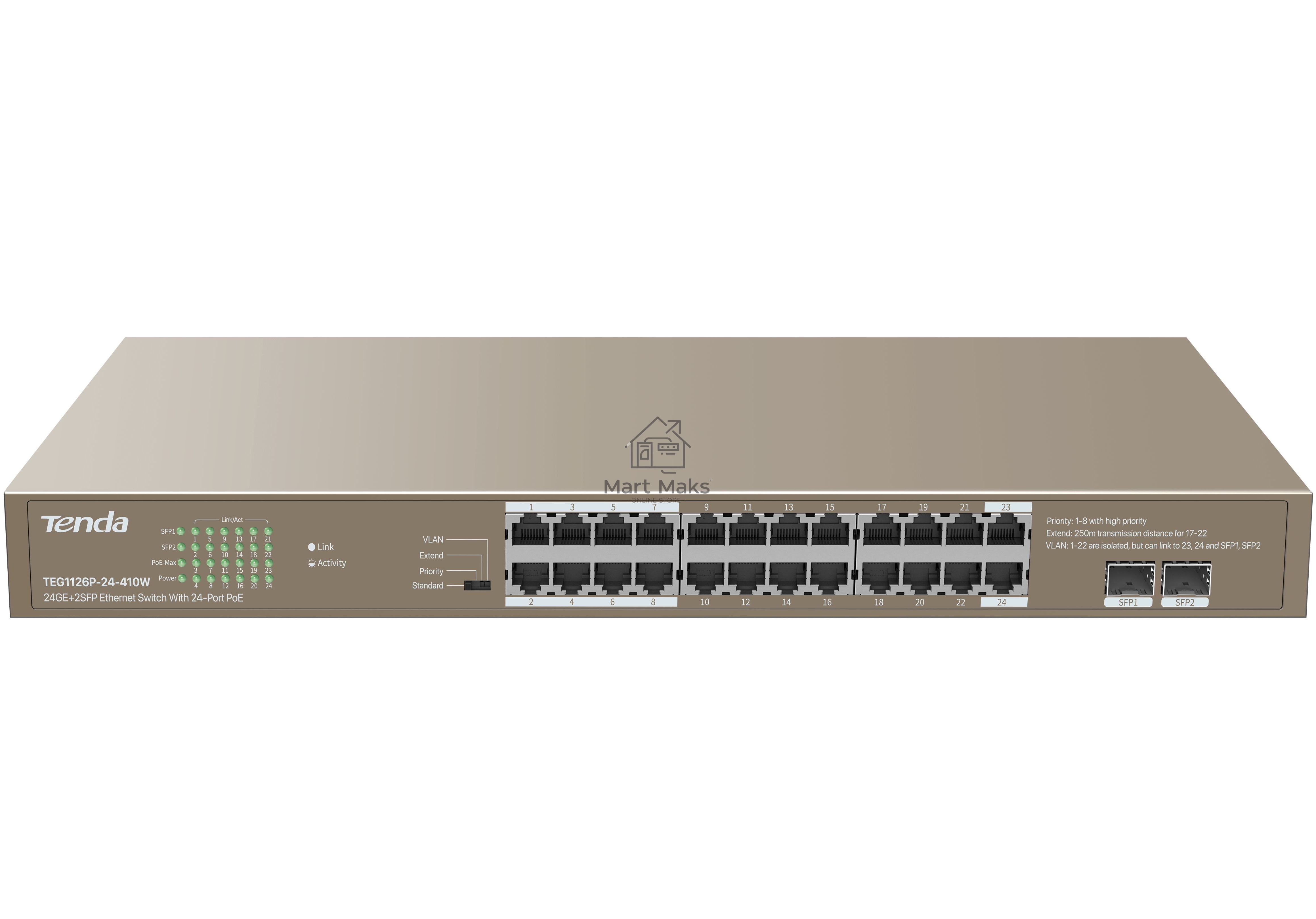 Коммутатор 24PORT 24POE TEG1126P-24-410W TENDA