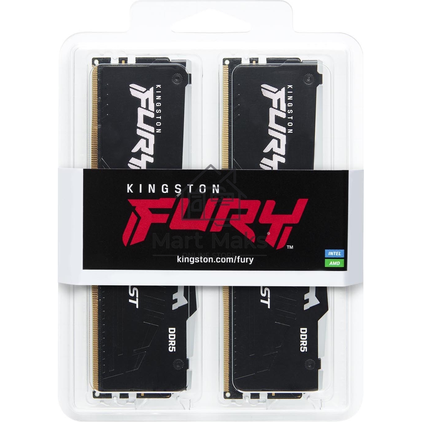 Оперативная память Kingston Fury Beast, DDR5, 32GB (2x16GB), 6400MHz, CL32, DIMM, радиатор, RGB, черный