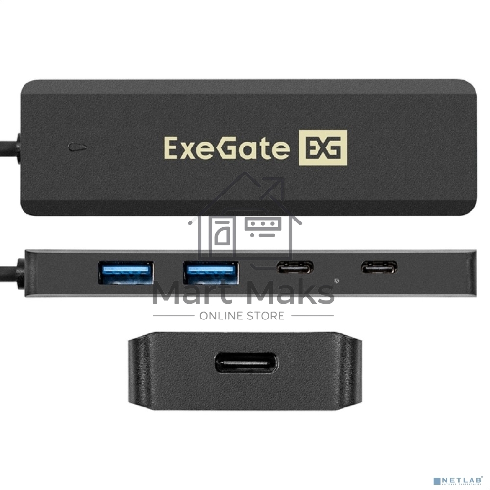 USB-Хаб (концентратор) 4-в-1 ExeGate DUB-2C2P/5G (кабель-адаптер USB 3.2 Gen1 Type C --> 2xUSB3.2 Gen1 Type-A (5G)/2xUSB3.2 Gen1 Type-C (5G), SuperSpeed USB 5Gbps, Plug&Play, черный)