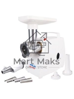 Мясорубка электрическая Аксион М34.04 белый, 1500 Вт, 1.7 кг/мин, защита от перегрузки, насадки - 6