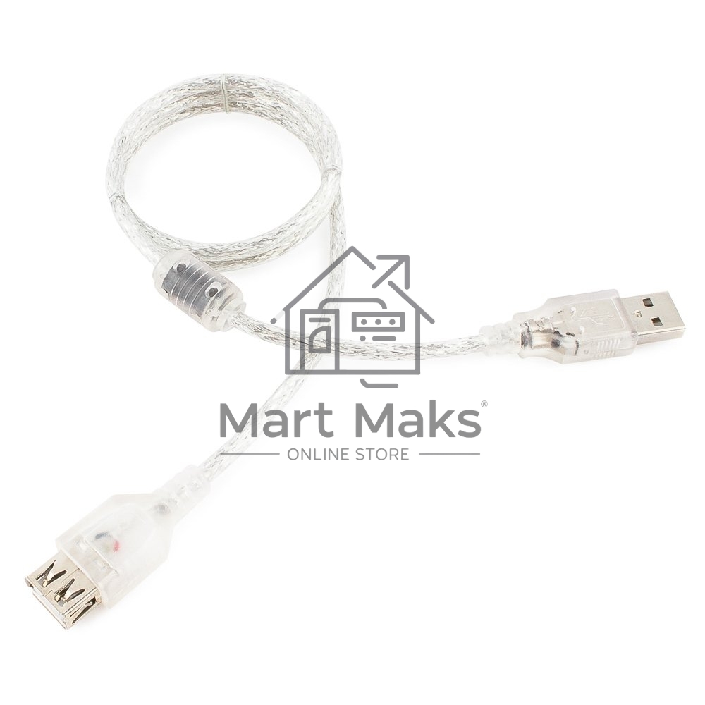Кабель удлинитель USB2.0 Pro Cablexpert CCF-USB2-AMAF-TR-0.75M, AM/AF, 0,75м, экран, 2феррит.кольца, прозрачный, пакет