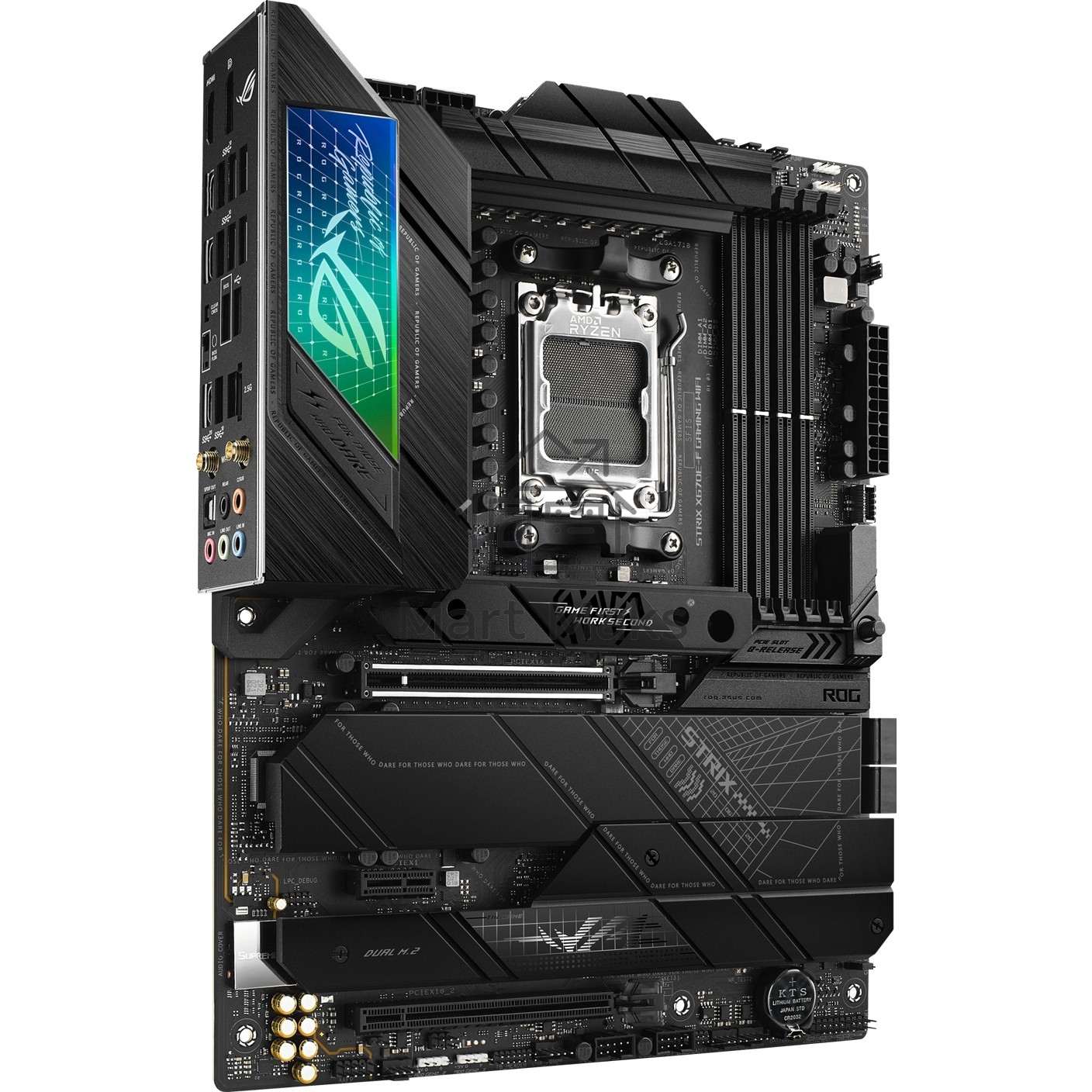 Материнская плата ASUS ROG STRIX X670E-F GAMING WIFI, AM5, AMD X670, 4xDDR5, 4xSATA, 4xM.2, 1xPCIe 5.0 x16, 1xPCIe 4.0 x4, 1xHDMI, 1xDP, 1x 2.5Gb LAN, 2xUSB-C 3.2 Gen 2, 2xUSB-C 3.2 Gen 2x2, 2xUSB-A 2.0, 7xUSB-A 3.2 Gen 2, 5x3.5 мм, 7.1, ATX