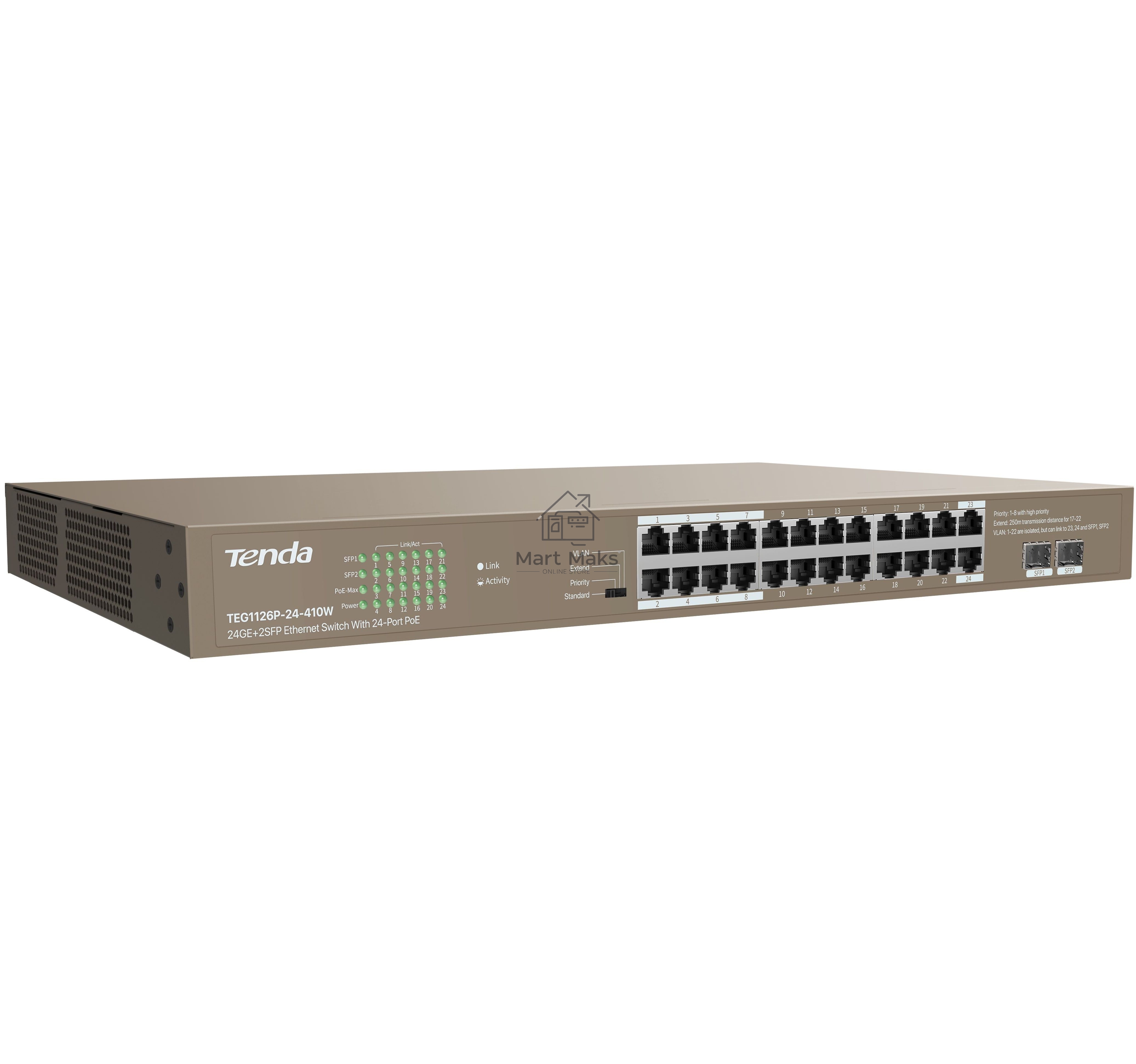 Коммутатор 24PORT 24POE TEG1126P-24-410W TENDA