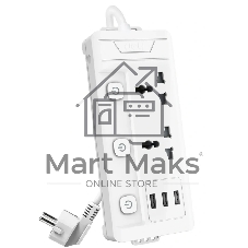 Сетевой фильтр универсальный Deli ET409/2 розетки + 3USB, 2 м