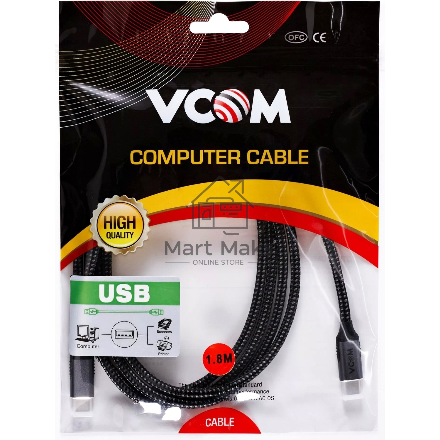 Кабель VCOM USB3.2 Gen2X2, CM->CM, 20Gbs, 100WT, 4KX60Hz, All shell, 1.8m