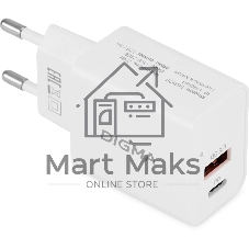 Сетевое зарядное устройство Digma DGW2D 20W 3A+1A (PD+QC) USB-C/USB-A универсальное белый