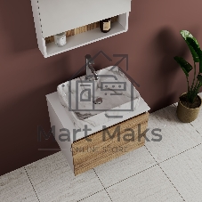 Комплект: тумба Bau Dream Blackwood 60, 1 ящик, раковина прямоугольная BAU Cerama 48х37, мрамор, смеситель Hotel Dream, нерж сталь, выпуск клик клак хром