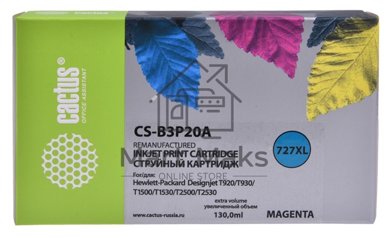 Картридж струйный Cactus CS-B3P20A №727 пурпурный (130 мл) для HP DJ T920/T1500/T2530