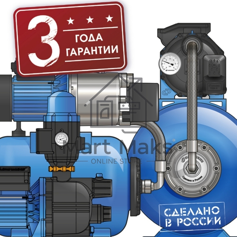Насосная станция ДЖАМБО 60/35П-24600Вт глубина до 9м высота до 30м 3600л/ч 24л для чистой воды