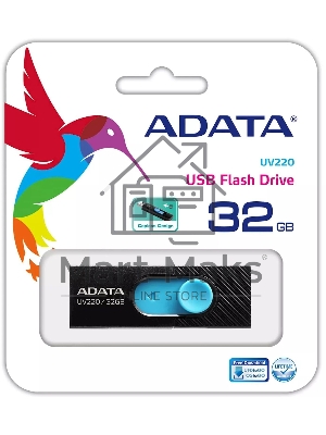 Флешка USB ADATA UV220 (AUV220-32G-RBKBL), 32Gb, USB 2.0, R/W 15/5, черный/голубой