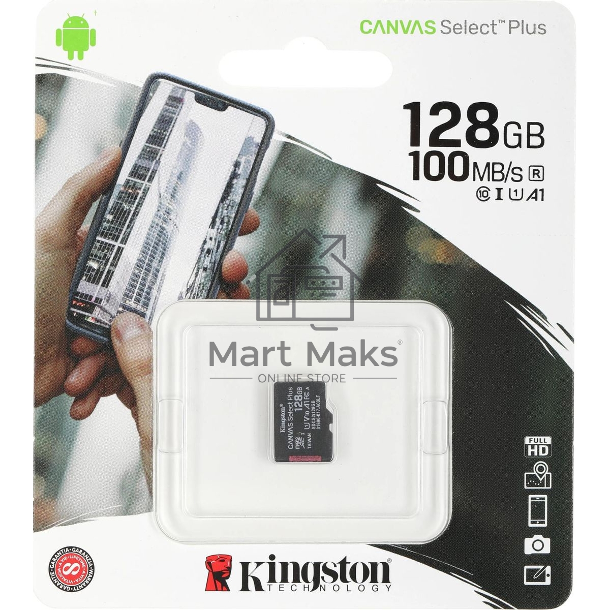 Флеш карта Kingston 128GB micSDXC Canvas Select Plus 100R A1 C10 Single Pack w/o ADP EAN: 740617299076
