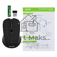 Мышь беспроводная Acer OMR010 черный, 1200 dpi, радиоканал, USB, кнопки - 3