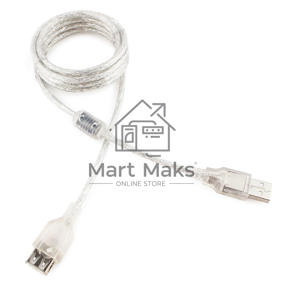 Кабель удлинитель USB2.0 Pro Cablexpert CCF-USB2-AMAF-TR-6, AM/AF, 1,8м, экран, 2феррит.кольца, прозрачный, пакет