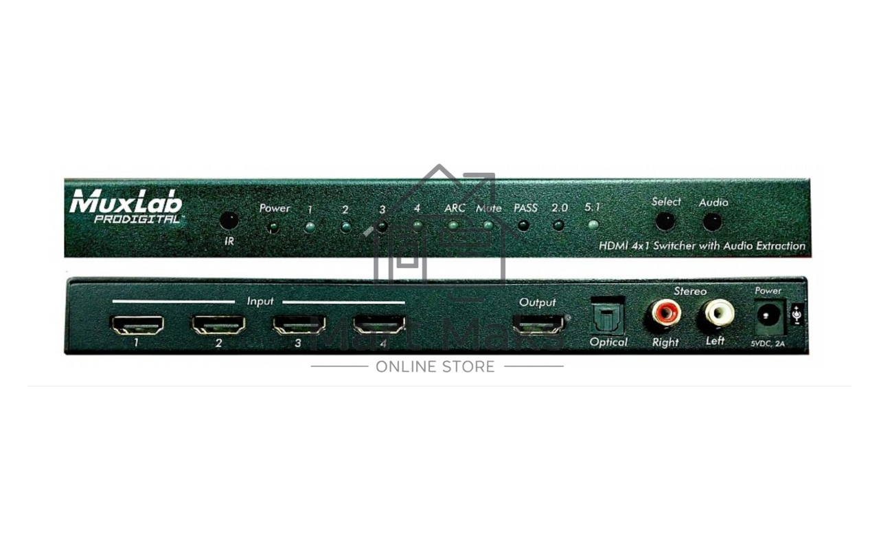 Коммутатор MuxLab 500437 4х1 HDMI с деэмбедером аудио, HDMI 2.0 4K/60