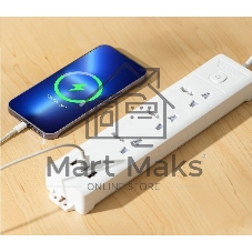 Сетевой фильтр универсальный Deli ET409/2 розетки + 3USB, 2 м