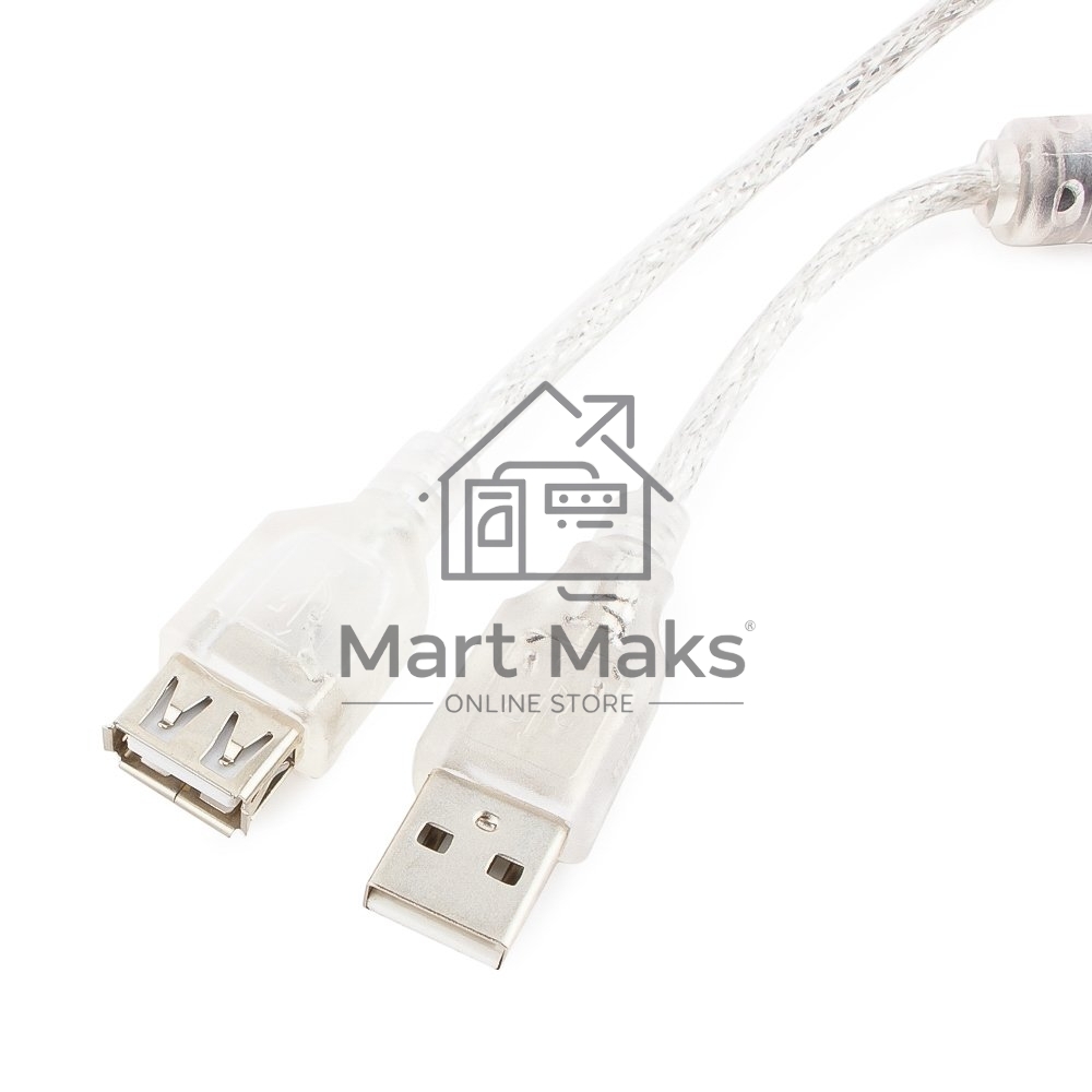 Кабель удлинитель USB2.0 Pro Cablexpert CCF-USB2-AMAF-TR-6, AM/AF, 1,8м, экран, 2феррит.кольца, прозрачный, пакет