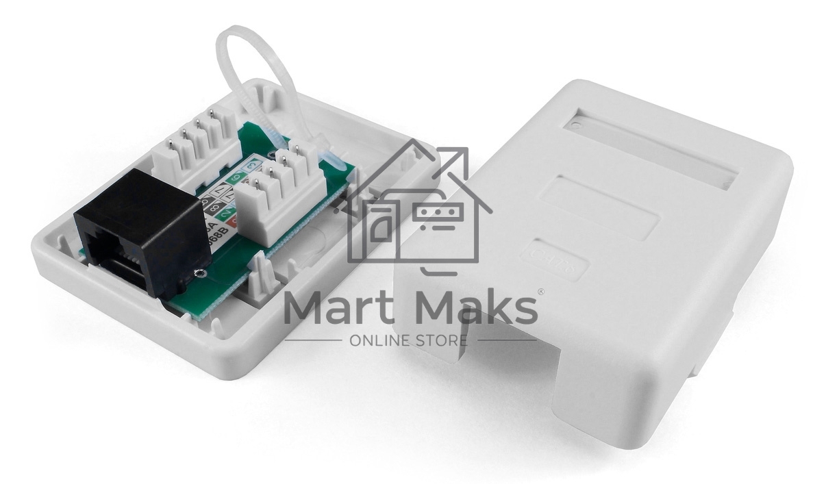 Розетка компьютерная Hyperline SB1-1-8P8C-C6-WH RJ-45(8P8C), категория 6, одинарная, внешняя, Dual IDC