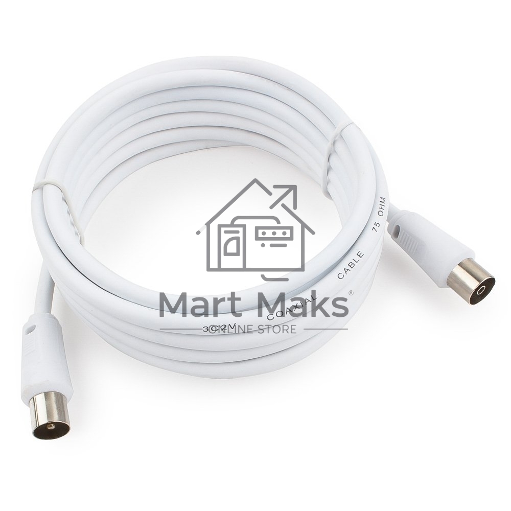 Кабель телевизионный Cablexpert CCV-515-W-3M, Coaxial M/F, белый, 3м