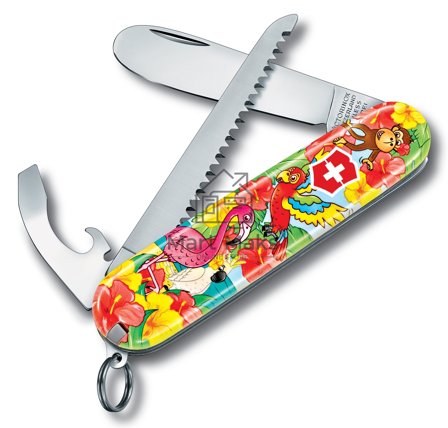 Нож перочинный Victorinox My First Victorinox Parrot Edition (0.2373.E3) 84мм 9функций красный/рисунок карт.коробка